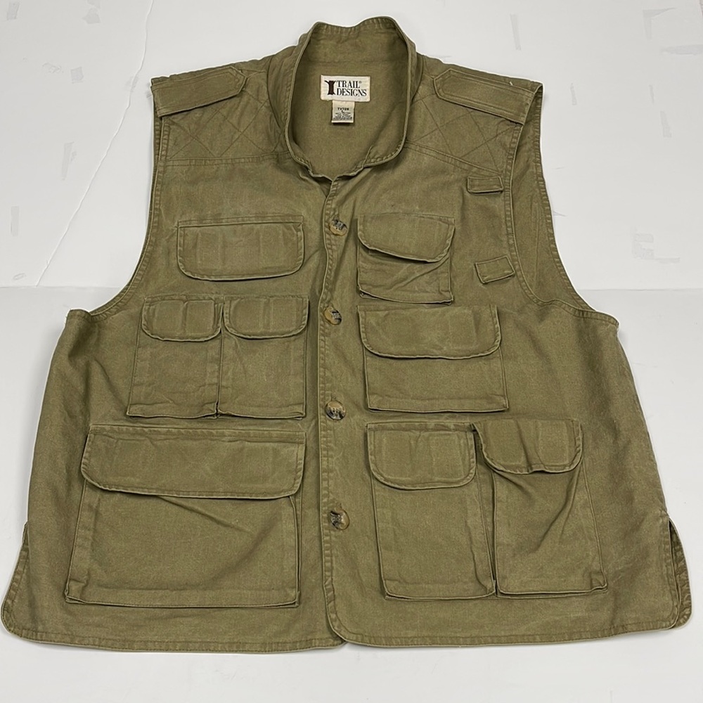 Trail Designs Tactical Vest Mens Large L Green Fishing Hunting Button Front